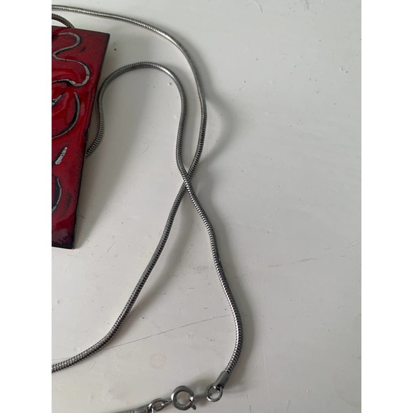 Red Enamel Copper Pendant Necklace - Picture 8 of 10